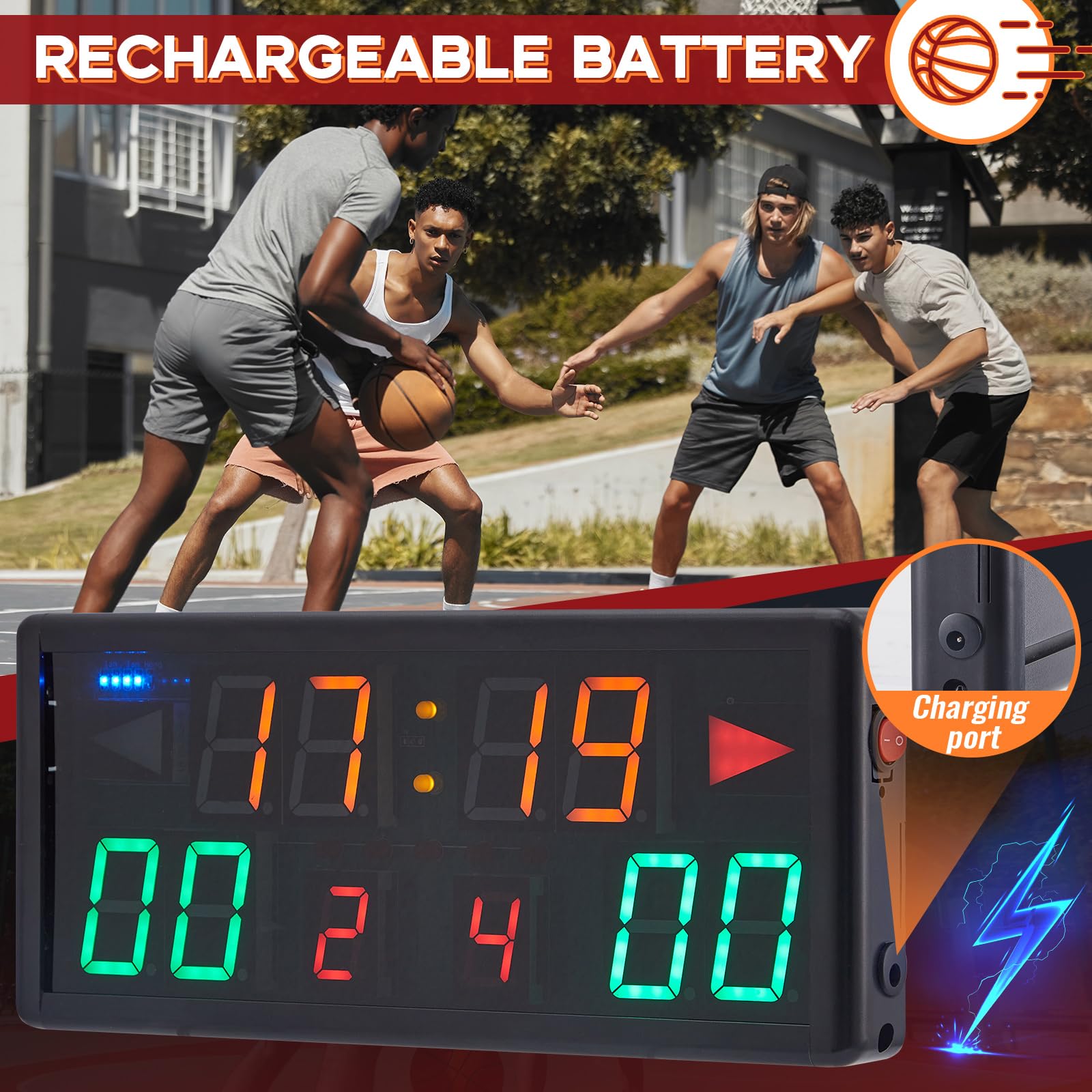 Tellegloww Electronic Basketball Scoreboard Portable Digital Scoreboard with Remote Tabletop LED Score Keeper with Timer Clock for Volleyball Baseball Table Tennis Indoor Sports Games - Image 4
