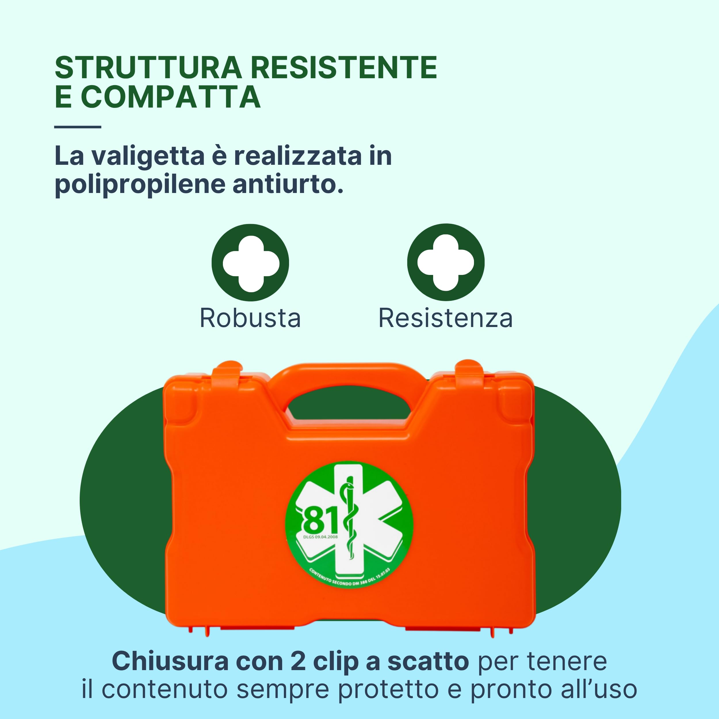 REMEDIA ONE - Cassetta Pronto Soccorso MEDIC 3 Allegato 2 Antiurto - Valigetta Pronto Soccorso con Maniglia e Supporto per Attacco a Parete