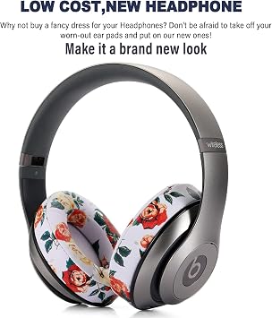 studio 3 Ear Pads Cushions Replacement Earpads for Beats Wired & Wireless Headphones, Ear Cushions Memory Foam Earpads with Soft Protein Leather - White Floral