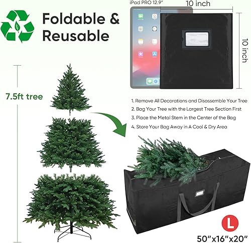 Vista 28 de BALEINE Bolsa de almacenamiento para árbol de Navidad de 7.5 pies, bolsa para árbol de Navidad artificial extragrande resistente con asas reforzadas