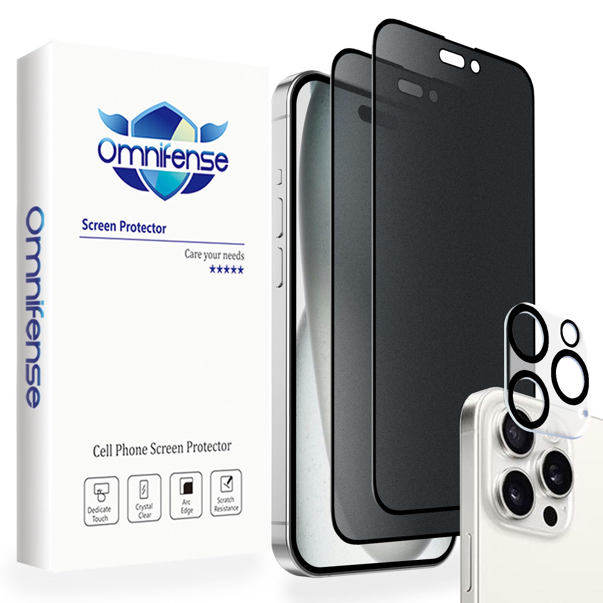 Matte Privacy Plastic Screen Protector for iPhone 15 Pro [2 Pack] + Camera lens Protector [1 Pack], 2 Way Anti Spy Frosted Screen Film and Tempered Glass Camera Cover Film for Apple 15 Pro