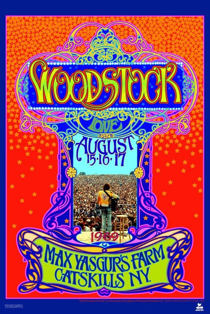 Pyramid America Woodstock 1969 Max Yasgurs Farm Retro Vintage Concert Psychedelic Summer of Love Cool Wall Decor Art Print Poster 24x36