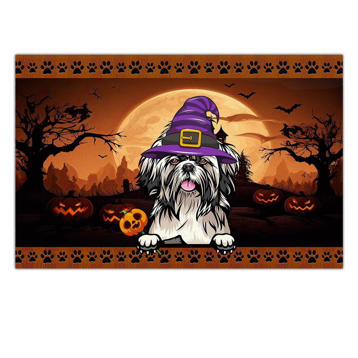 kobalo Halloween Door Mat Outdoor Rug Personalized Dog Mats Shih Tzu Welcome Decorative Doormat for Pet Lover Non-Slip Thanksgiving Fall Autumn Seasonal Holiday Floor Indoor Home Decor