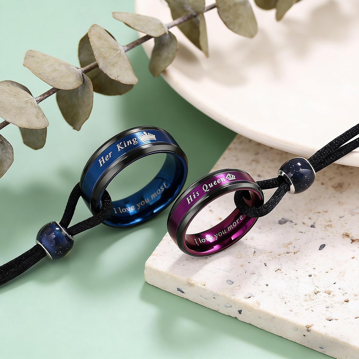 Aienid Matching Necklace, Couple Necklaces for Him and Her Stainless Steel 2Pcs Couple Ring Heart Pendant for Promise
