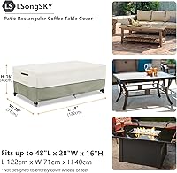 Vista 2 de Funda para mesa auxiliar para exteriores, impermeable, rectangular, para patio, pequeña, 48 x 28 x 16 pulgadas, fundas rectangulares impermeables