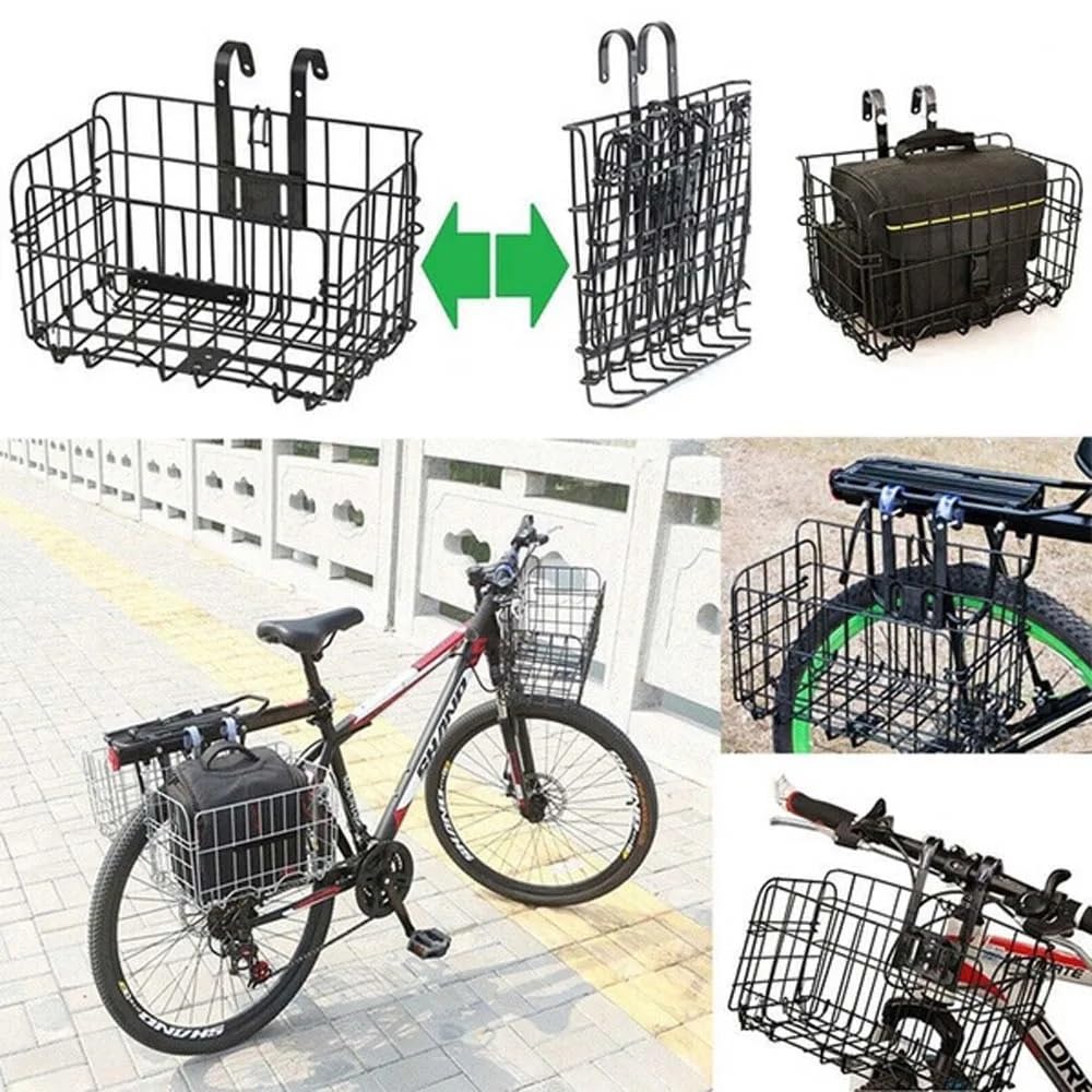 Panier Vélo Pliable En Métal Noir, Hyper Pratique ! À Fixer à L'avant Ou à L'arrière, Solide Et étanche.