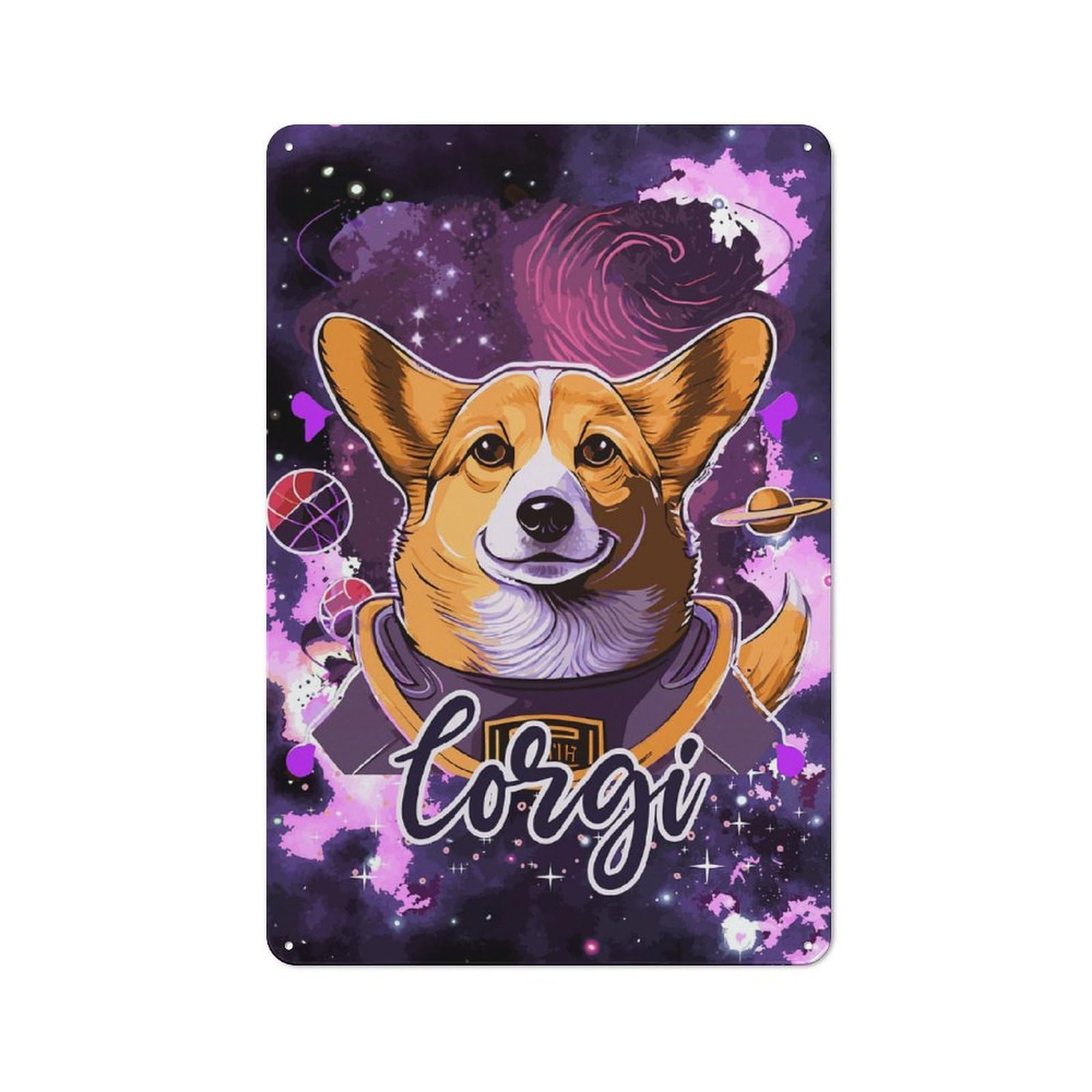 Junmoney Style-7 Garden Style Tin Sign 30X20cm Featuring Space Suit Corgi Astronaut, Shed Wall Decor For Patio Bar, Workshop, Shed Or Kitchen