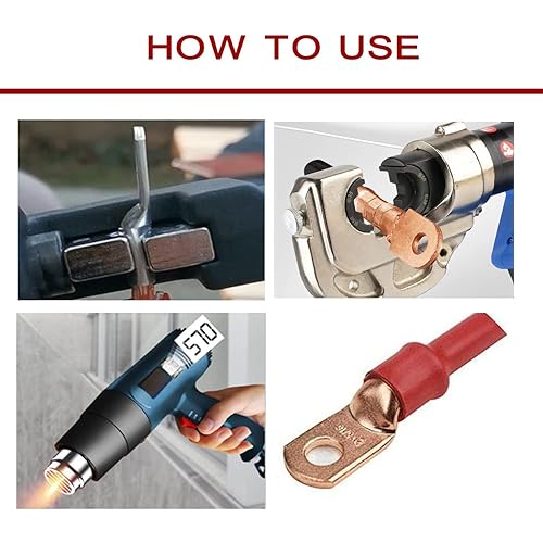 Miniatura 4 de Terminal de anillo de batería resistente, Conectores de calibre 0, Terminales de alambre de cobre 10 AWG (25 piezas), Terminales de anillo de cobre,