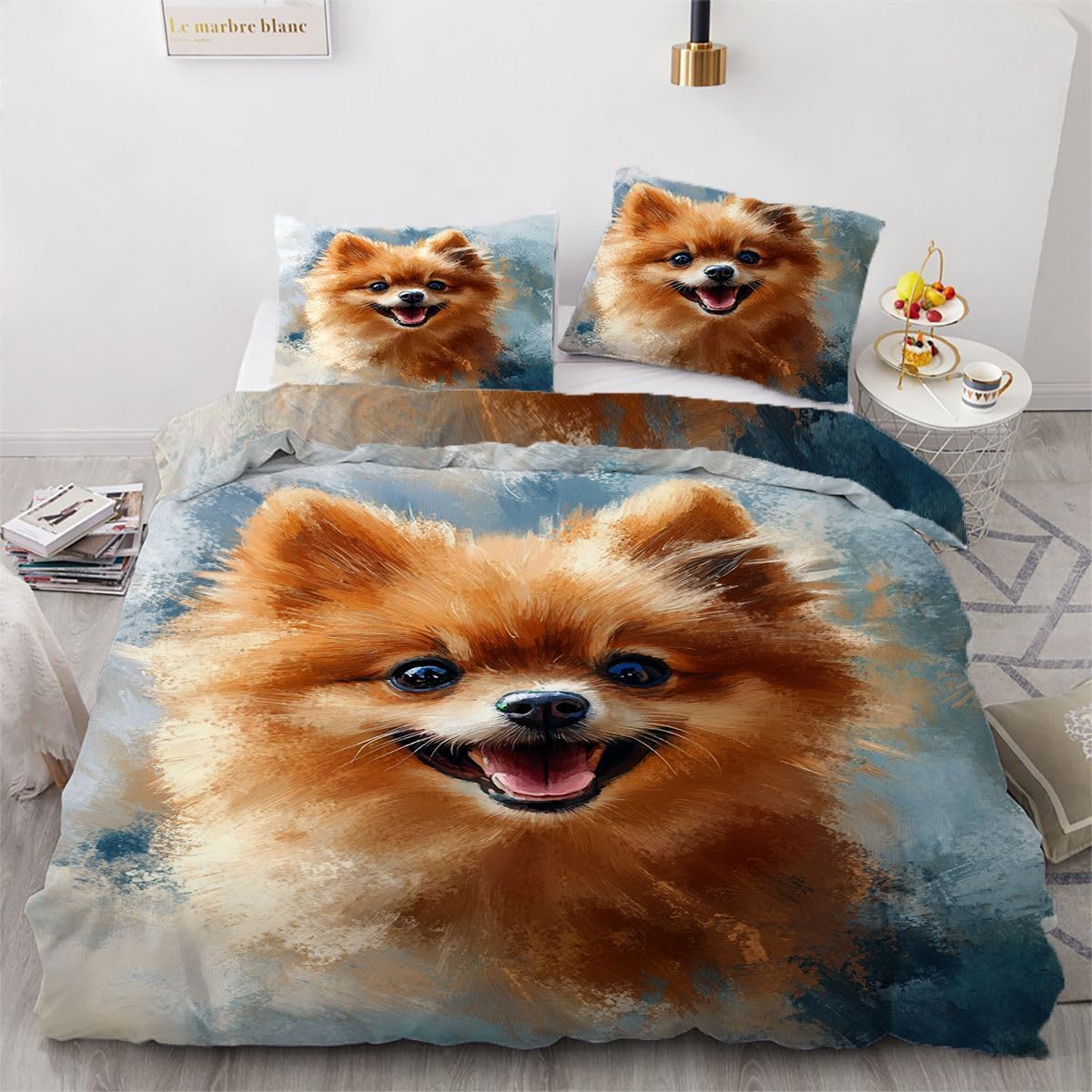 Ndxrwdzr Pomeranian Single Bedding Set Duvet Cover For Kids Soft Hypoallergenic Microfiber Duvet Cover With Zipper Closure, 1 Duvet Cover 135X200 Cm + 2 Pillowcases 50X75 Cm