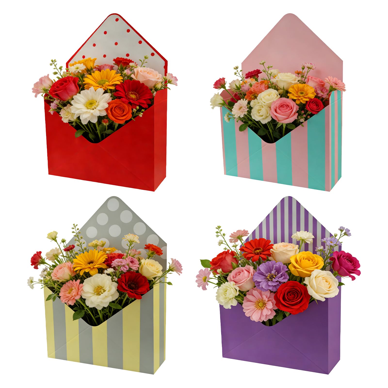 4 Pcs Folding Florist Bouquet Packaging Boxes Mixed Style Envelope-Shaped Floral Bouquet Gift Box for Mother's Day Wedding Engagement Valentines Day Birthday Graduation Supplies