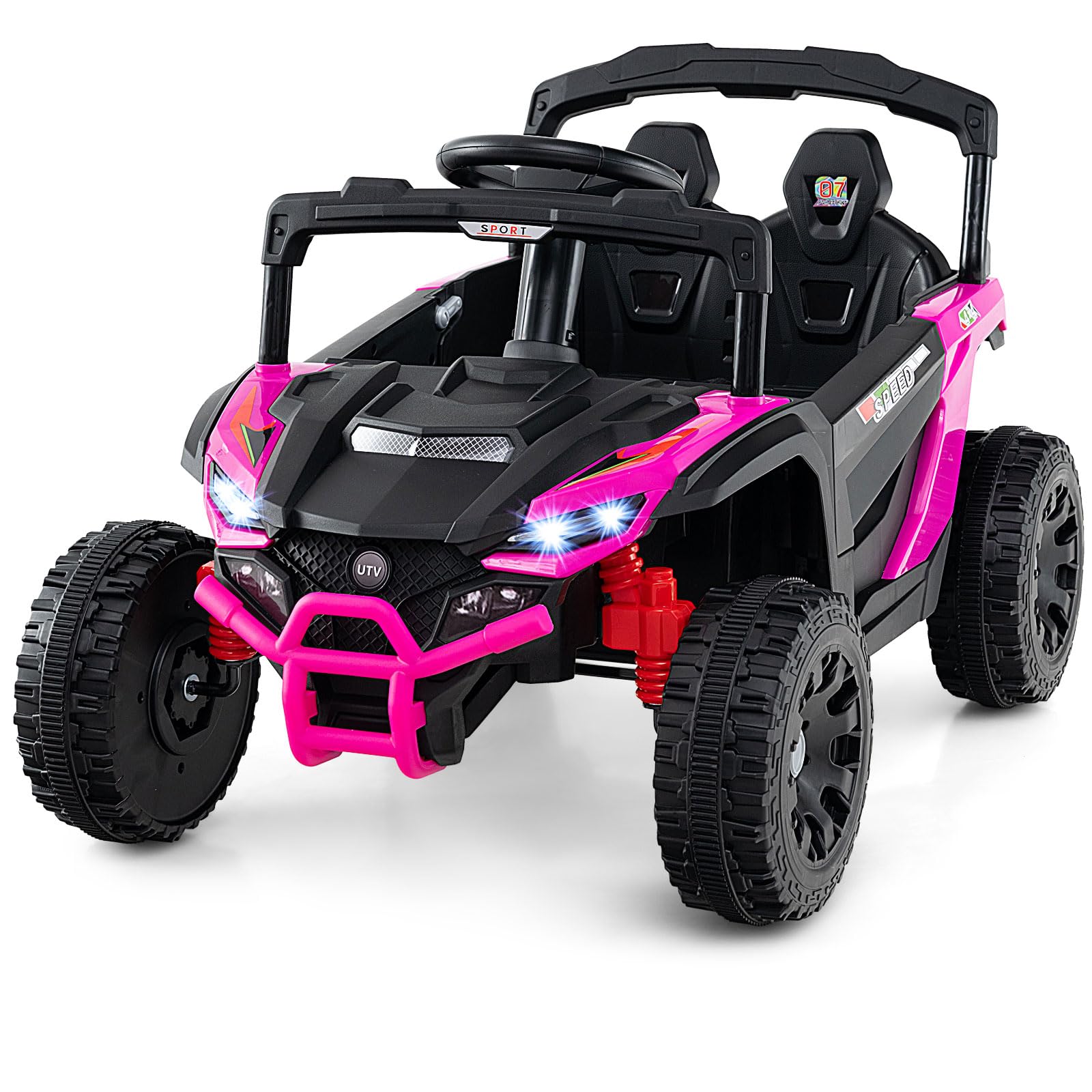 RELAX4LIFE Auto Elettrica Grande a 2 Posti per 2 Bambini con Telecomando, Velocità Alta, Fuoristrada a, Con Volante e Pedale, Clacson, Musica, Luci a LED, Ruota Resistente all'Usura (ROSSO) | 3 velocità 3-5 km/h, luci LED, musica, clacson, avanti e indiet