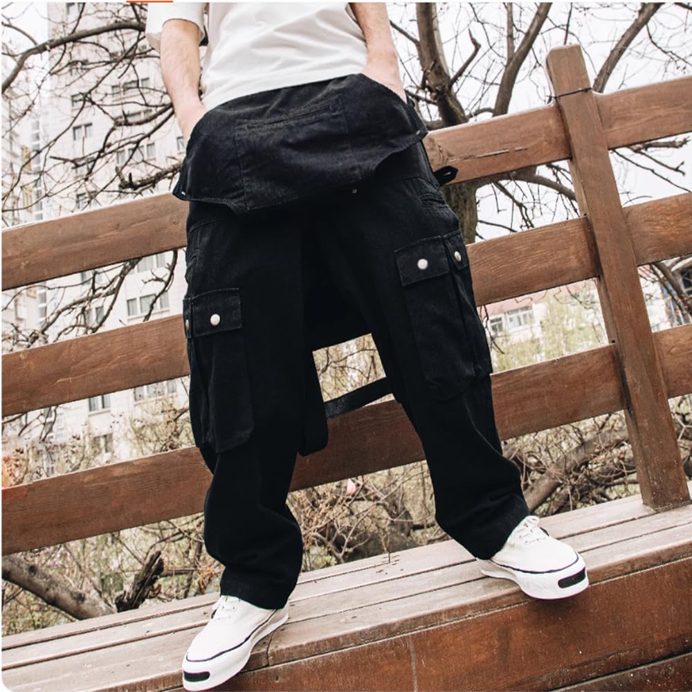 Men's Bib Overalls Loose Fit Coveralls Fashion Workwear Casual Baggy Jumpsuit with Big Cargo Pockets