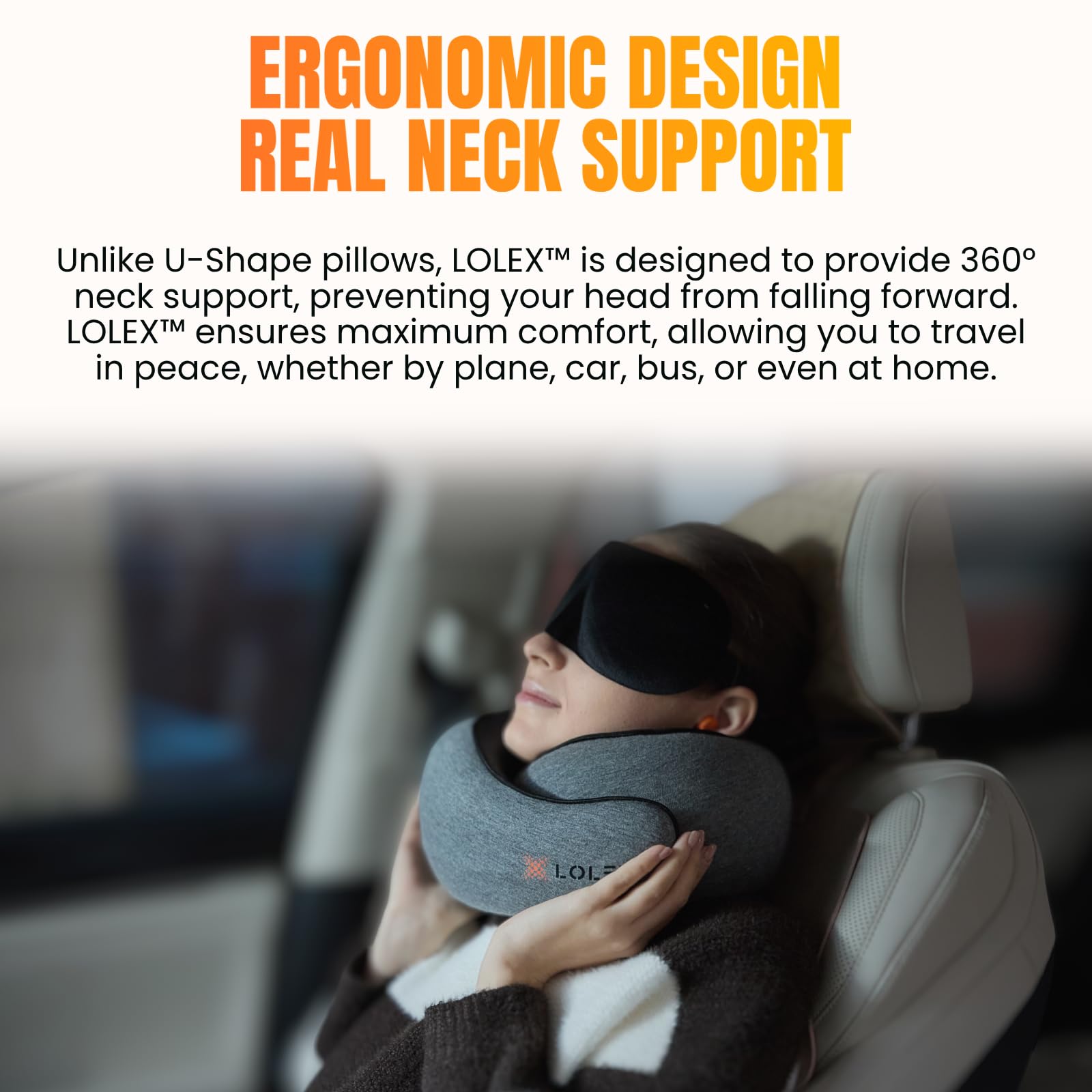 LOLEX™ Almohada de viaje, almohada de cuello de viaje, almohada de cuello de viaje para avión con máscara de ojos, almohada de espuma viscoelástica de algodón puro, almohada de avión para viajes