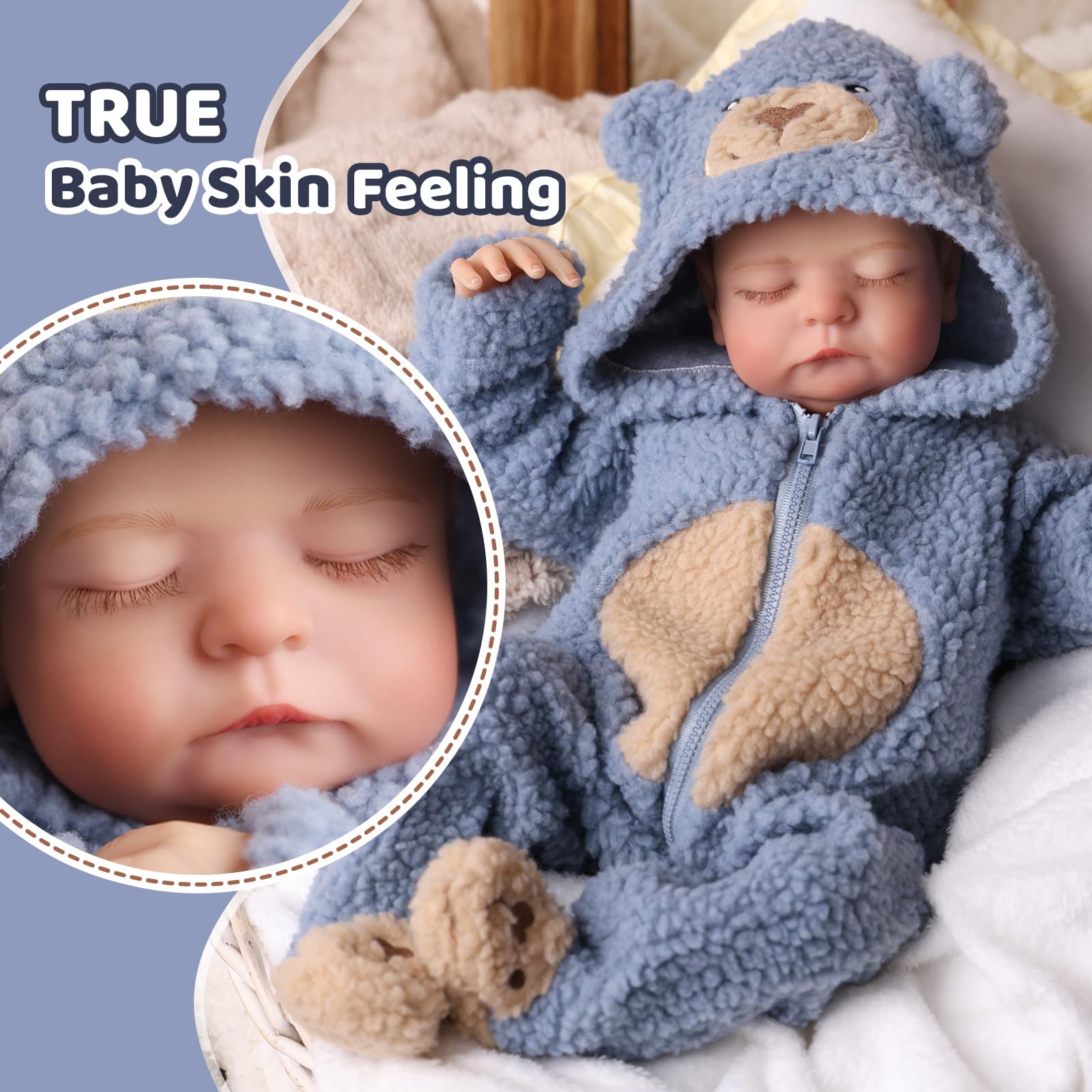 JIZHI Reborn Puppe Junge - 20 Zoll Lebensecht Babypuppen Stoffkörper Augen Geschlossen - Realistisch Puppen mit Zubehör für Kinder ab 3 Jahren | Reborn-Puppe, Weichem Körper, Lebensechten, Offenen Augen, Inklusive Puppenzubehör