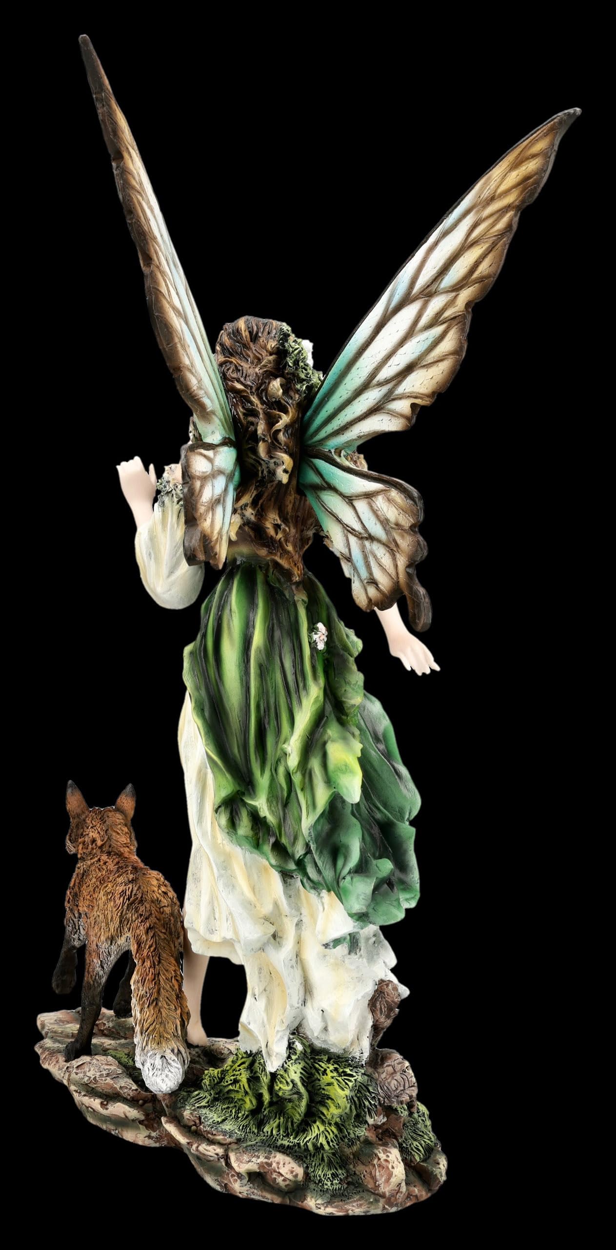Figuren Shop GmbH Elfenfigur – Waldelfe Aelwen mit Fuchs – handbemalte Fantasy-Deko (40,5 cm) – Tales of Aurelion Collection – Geschenkidee für Elfen- & Naturfreunde