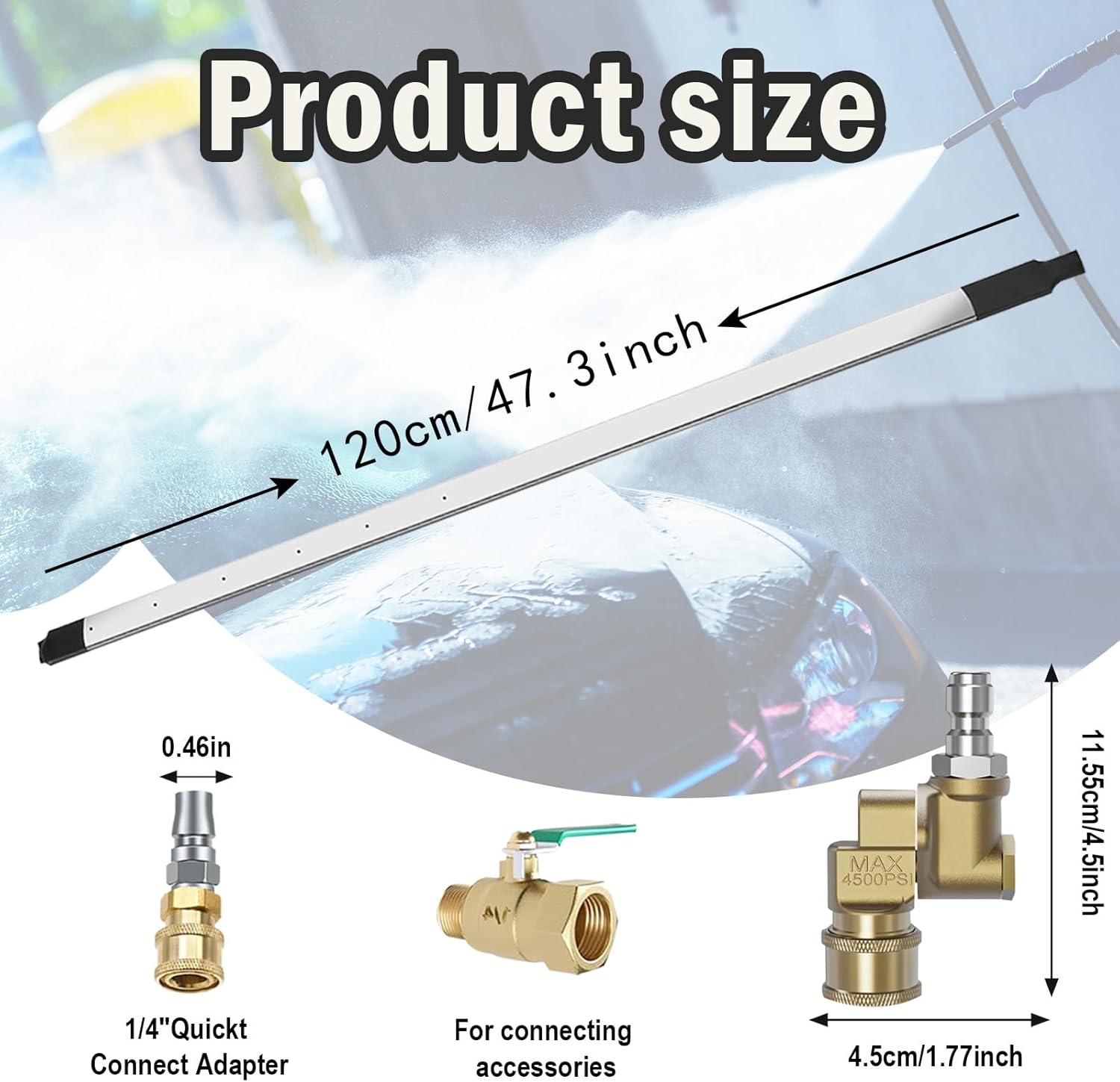 47 Inch Car Radiator Cleaning Wand, Radiator Cleaner Wand for Automotive Radiators, Condensers, Hvac & Heavy Machinery, Max 4500PSI Pressure Washer, Dual-Use Water/Air