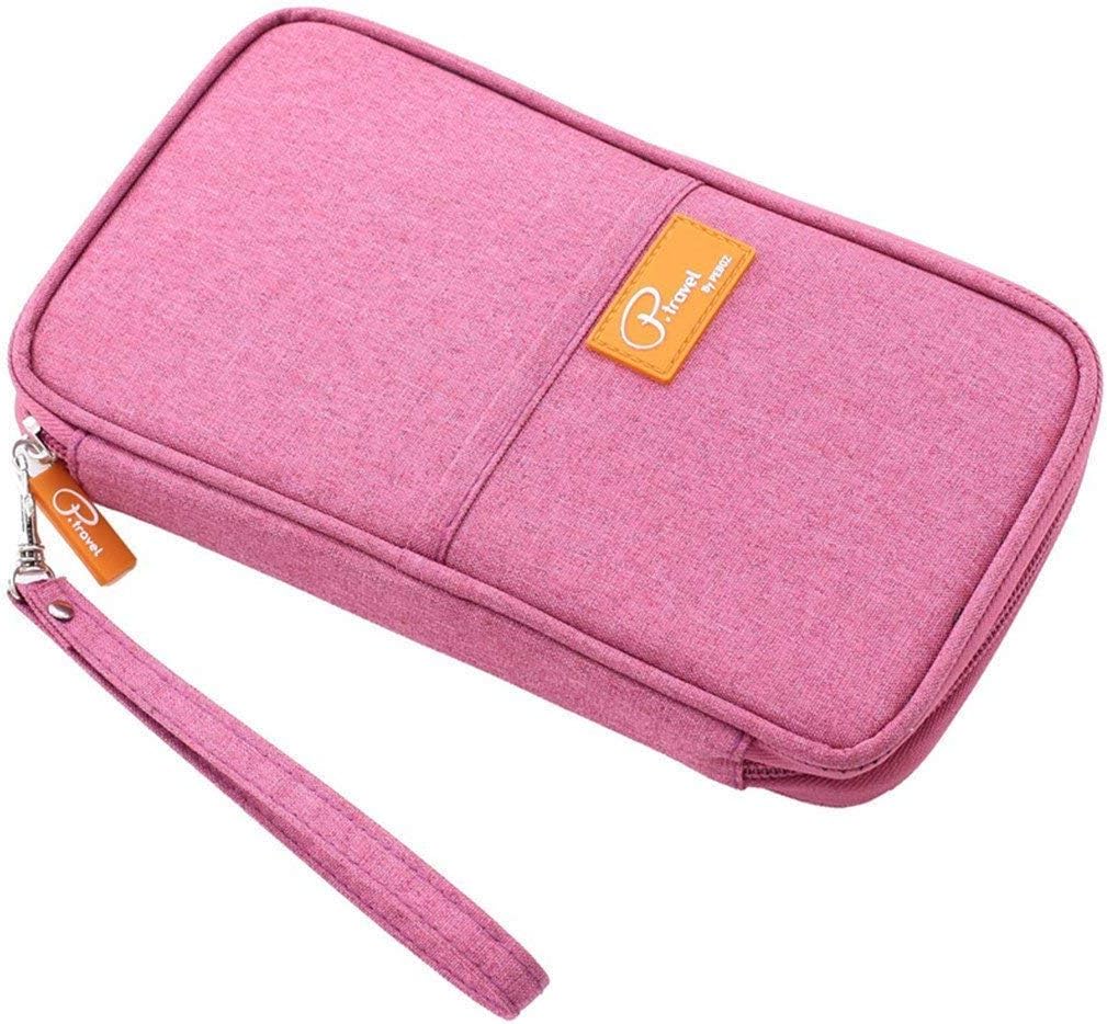 Kraptick Waterproof Travel Passport Unisex Wallet and Credit Card Holder Ticket Document Bag Small Clutch with Zippered Pockets Carry Money, Tickets, Documents Includes Smartphone Pocket (Pink)