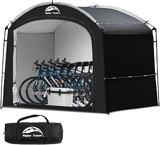 HappyTravel Waterproof Bike Storage Shed Tent: 30% More Space for 4-5 Bikes, Easy Clip Setup, Portable Outdoor Shelter for Motorcycles & Tools