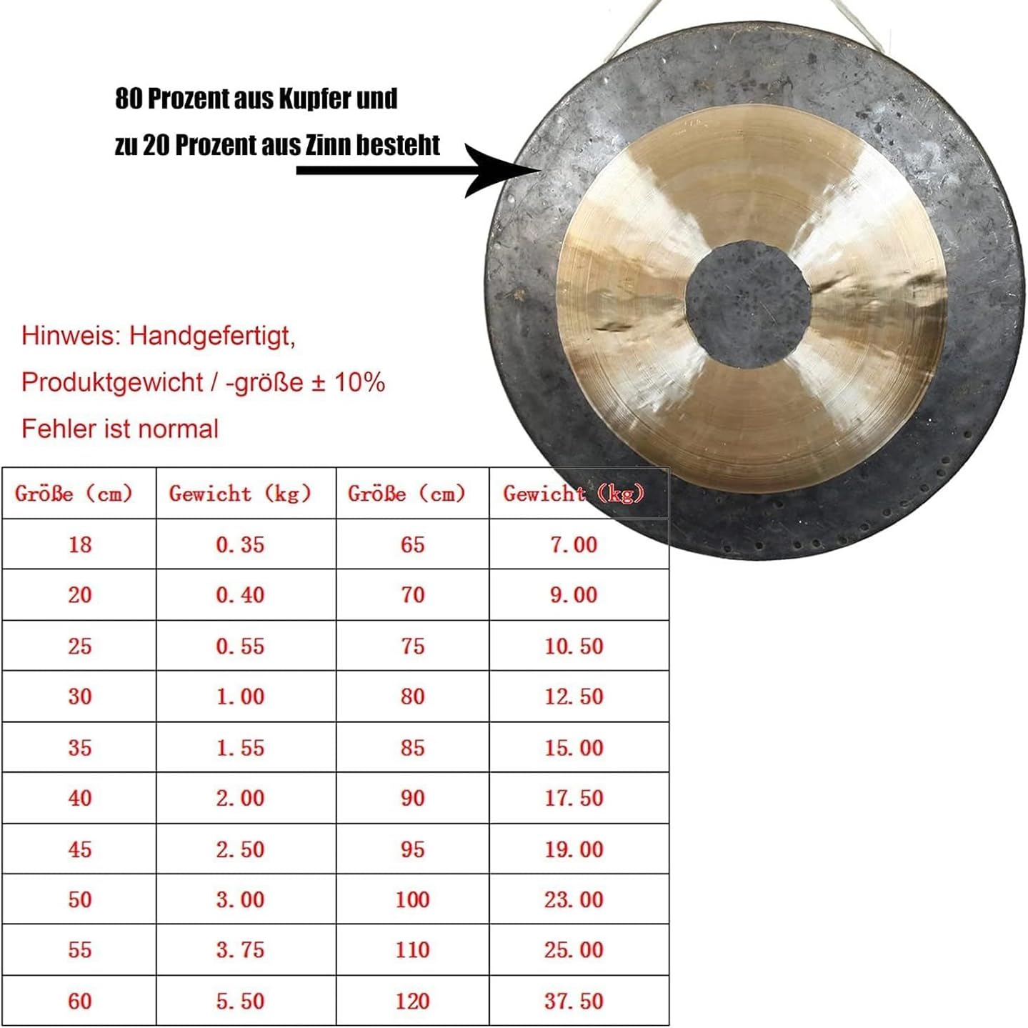 Gongs de cobre hechos a mano, instrumentos de percusión tradicionales con martillos de madera, ideal para yoga, meditación, juegos, ceremonias, 40 cm de diámetro