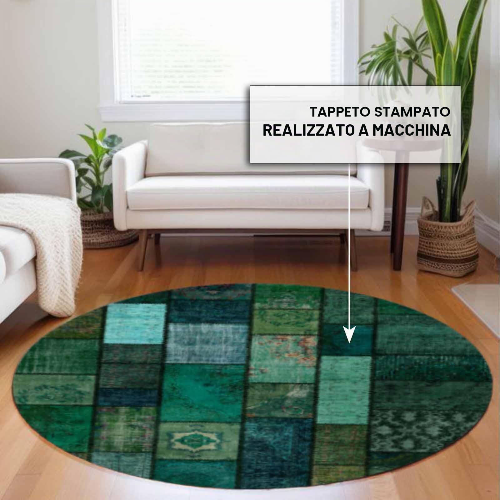 bamyum Trunk Tappeto Stampato Ciniglia Stampato a Macchina 200 x 200 cm, Tappeto Verde Lavabile Soggiorno, Tappeto Vintage Camera da Letto, Sottofondo Antiscivolo Antibatterico Tappeto Cucina