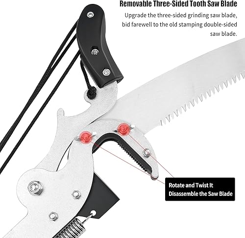 Miniatura 4 de BAYTORY Tijeras extensibles para podar árboles, cabeza y sierra sin poste, 4 poleas de gran altitud que ahorran la mitad de tu esfuerzo, podadora