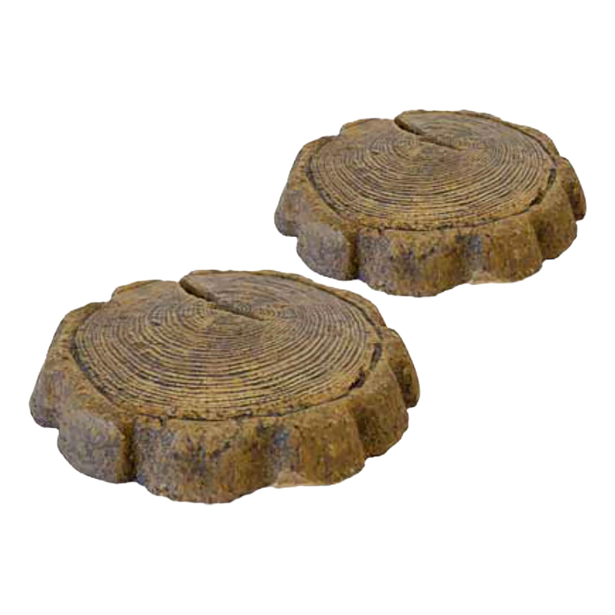 BestNest Athens Small Log Stepping Stones, Espresso, Pack of 2, Concrete Tree Ring Design, Raised Texture, Durable Outdoor Garden Walkway Stones,