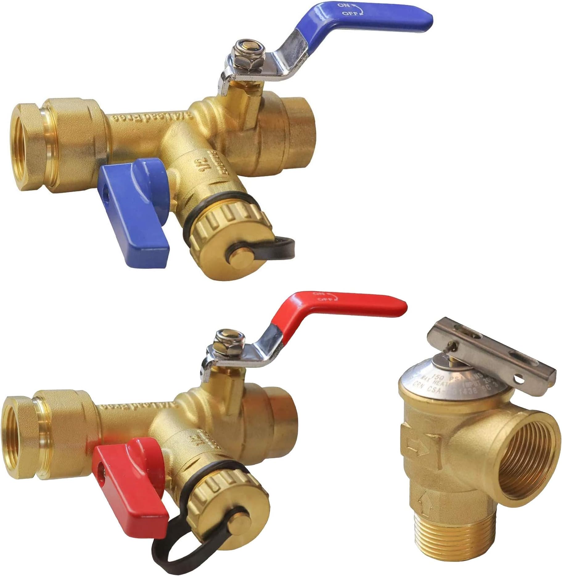 Xiny Tool 3/4-Inch IPS Isolator Tankless Water Heater Service Valve Kit with Pressure Relief Valve, Clean Brass