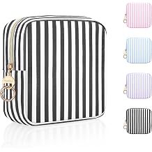 Stripes Period Bag, Small Period Pouches for Teen Girls, Quilted Sanitary Napkin Storage Bag, Compact Discreet Pad and Tampon Holder for Purse Large Stripes-Black