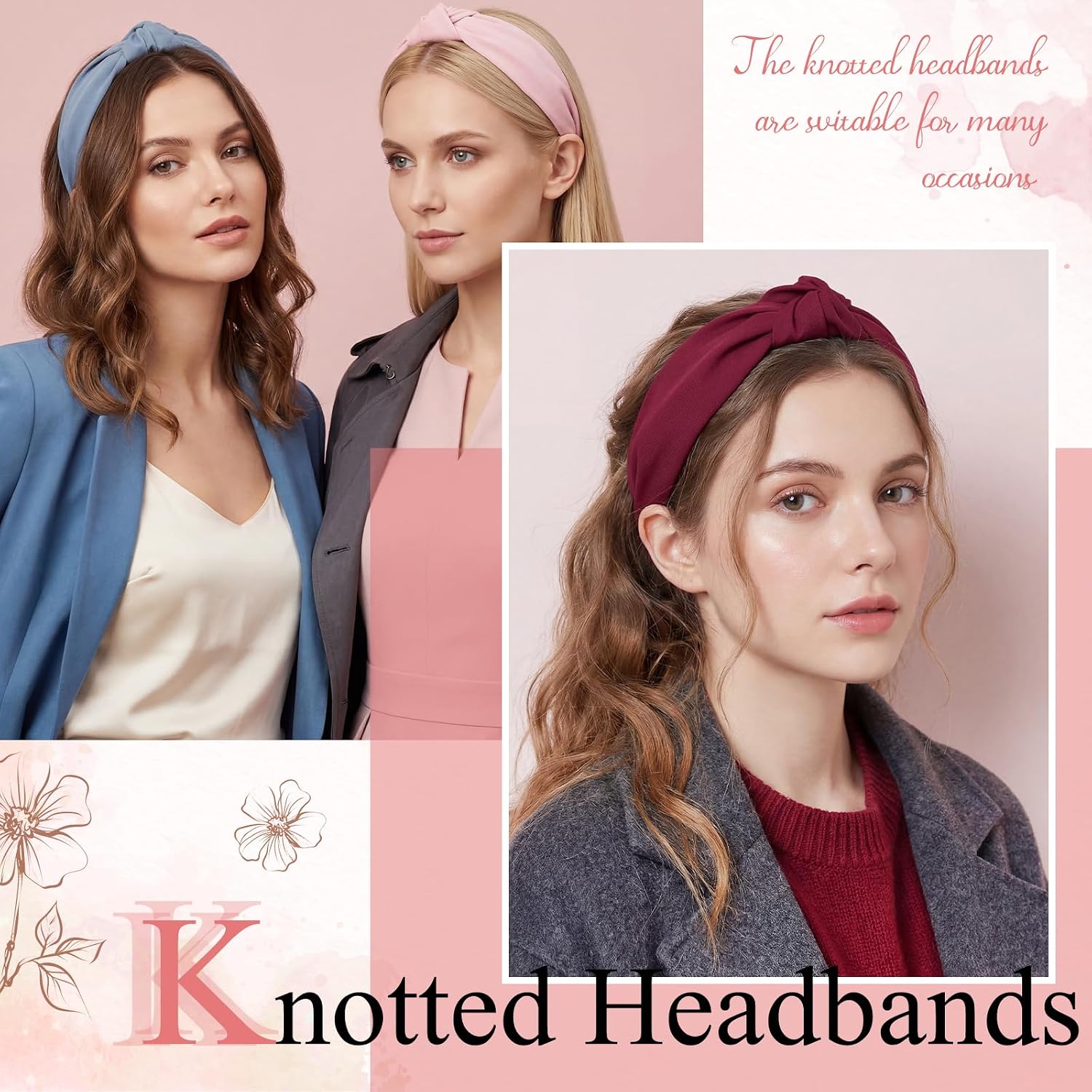8 Pack Knotted Headbands, Teacher Headbands for Women | Polyester-wrapped plastic, lightweight, non-slip, 8 beautiful colors, for daily wear, work, parties, gifting
