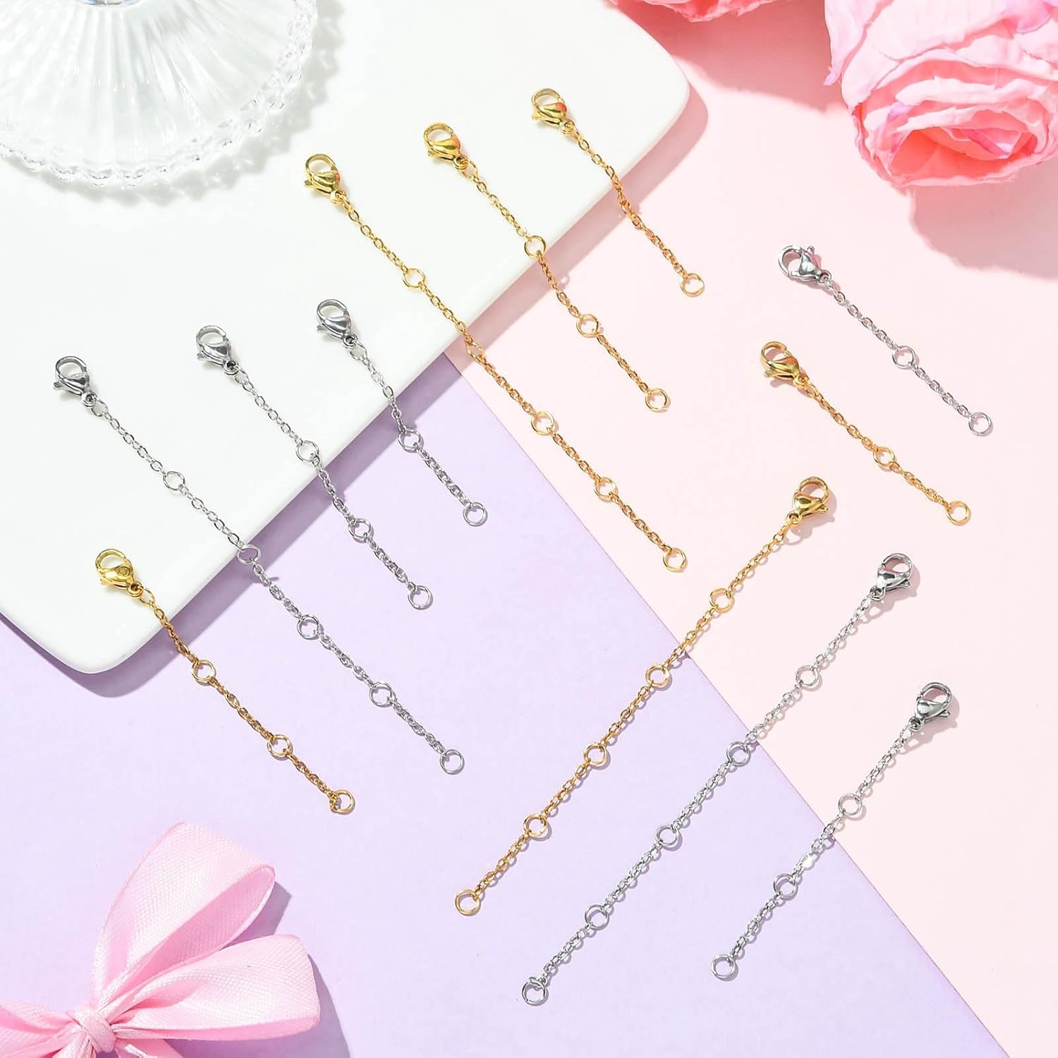 DanLingJewelry 6Pcs Golden Silver Color Stainless Steel Chain Extenders with Lobster Claw Clasps Necklace Bracelet Tail Extension Chains for Jewelry Making Supplies - Image 6