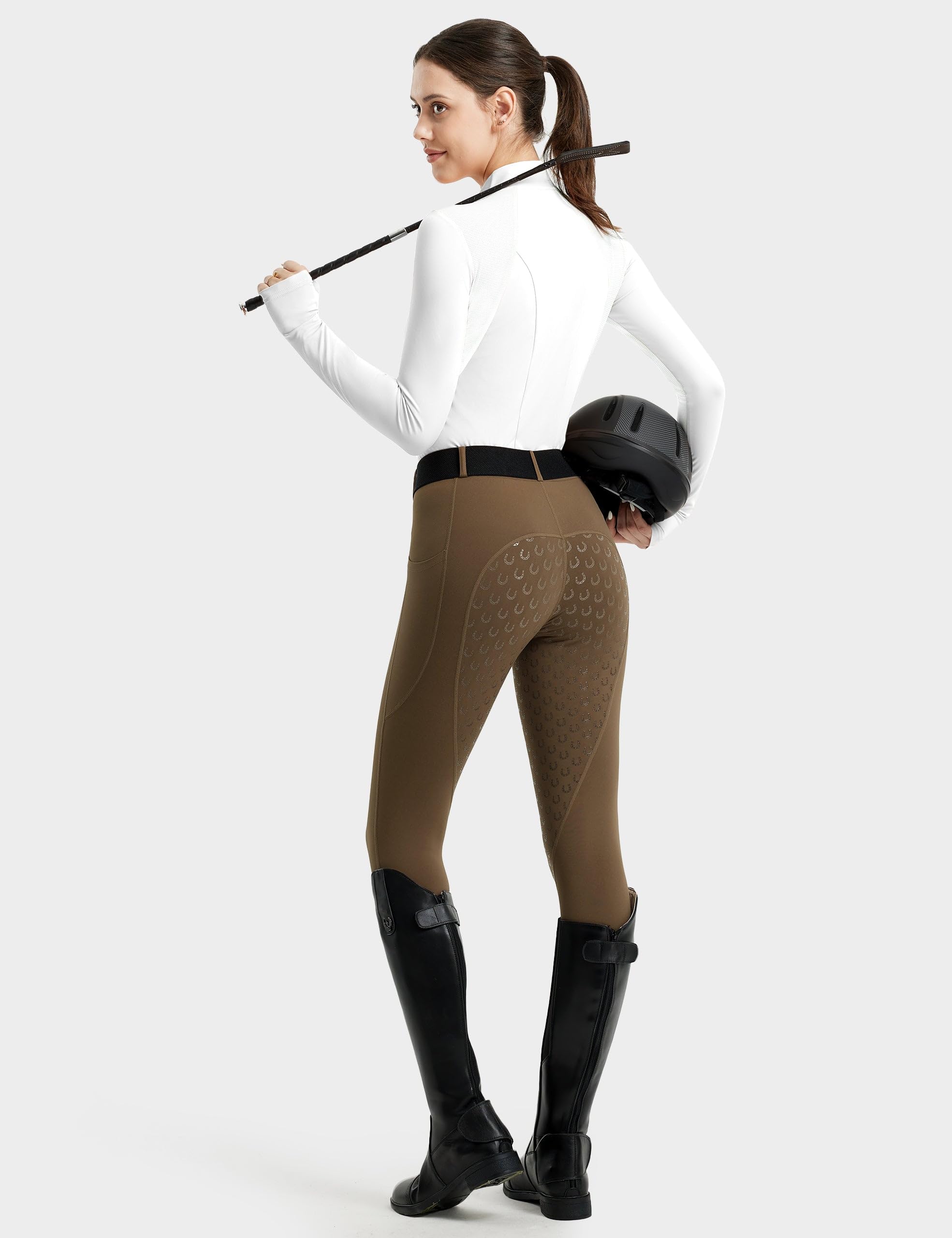 FitsT4 Leggings da Equitazione da Donna, in Silicone, con Tasca per Cellulare e Passanti per Cintura