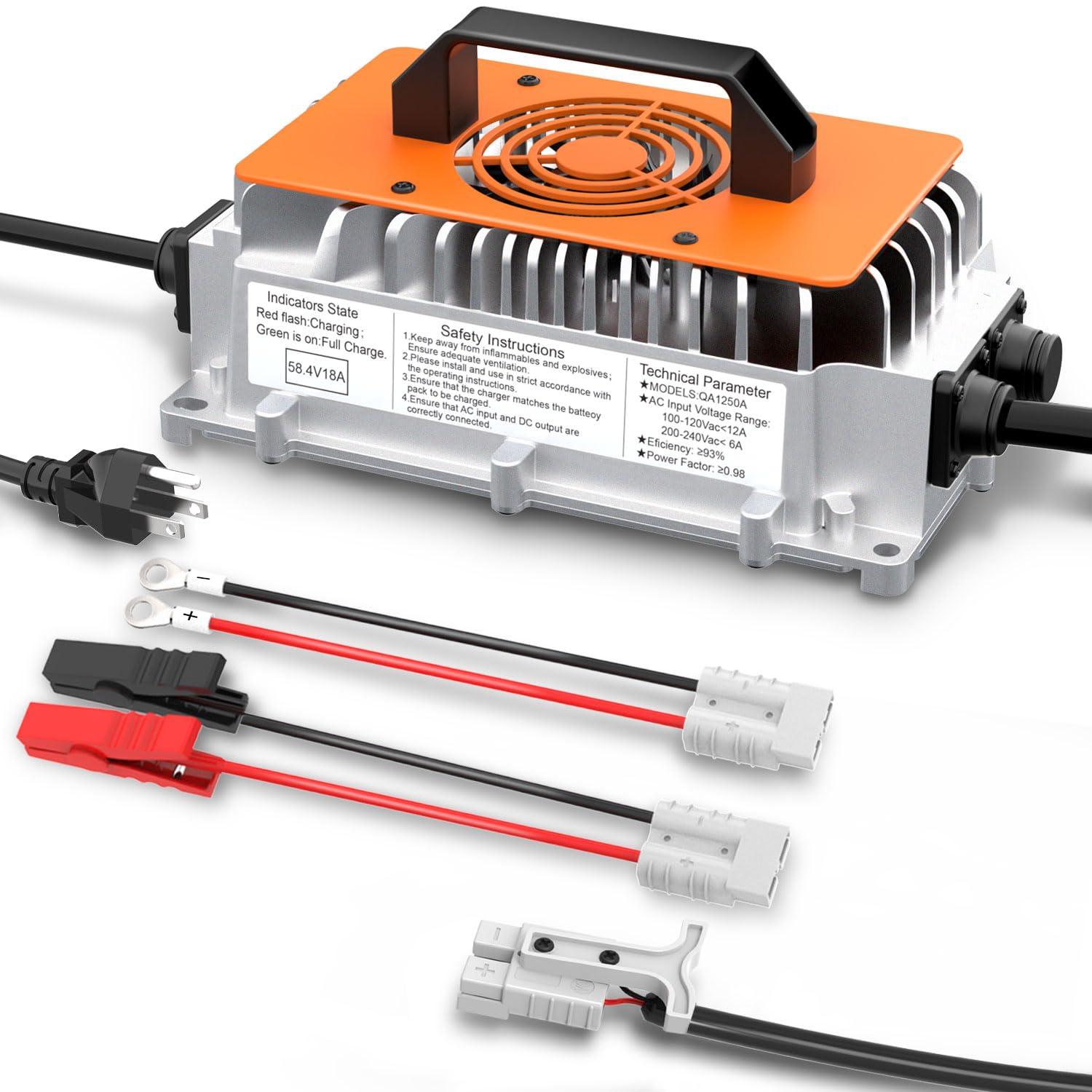 58.4V 18A Golf Cart Lithium Battery Charger 48V LiFePO4 Lithium Battery Charge Auto-Stop Smart Charger with Alligator Clip, Anderson Connector