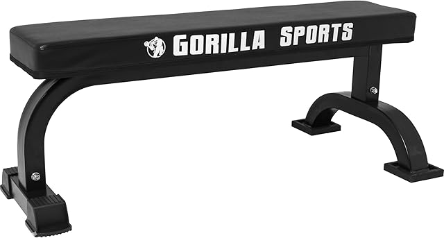 GORILLA SPORTS® Weight Bench - Flat, Heavy Duty, Max. Load 400kg, Thick Padded Cushion, Black - Workout Bench Utility, Sit Up, Gym, Fitness, Dumbbell, Weight Lifting, Full Body Exercise, Training