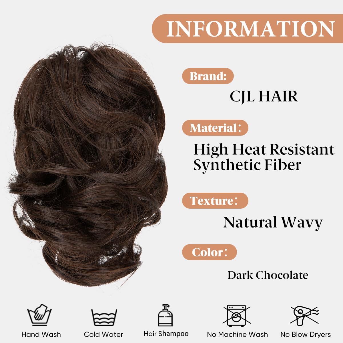 CJL HAIR Claw Clip Short Ponytail Hair Extensions DIY Bendable Metals Messy Bun Hair Piece for Wonen Wavy Curly Synthetic Fake Hairpieces Dark Chocolate - Image 2