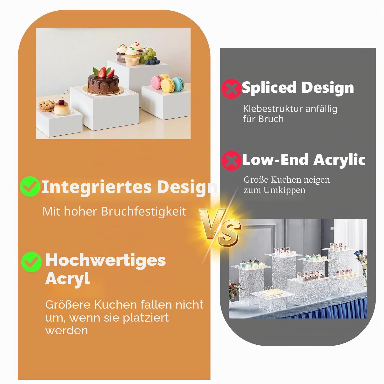 Buffet Risers, 6 Stück 3 bis 8 Zoll Weiße Acryl Präsentationsständer | Buffet Ständer Display für Desserts Schmuck Sammlerstücke Tortenständer zum Catering Zuhause Büro Buffettisch Regalboxen