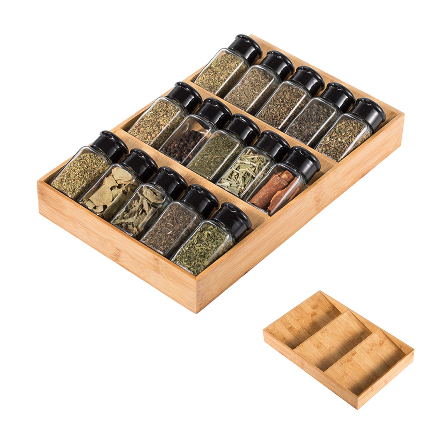 Sansnow 3Tier Bamboo Drawer Spice Rack Wooden Kitchen Drawer