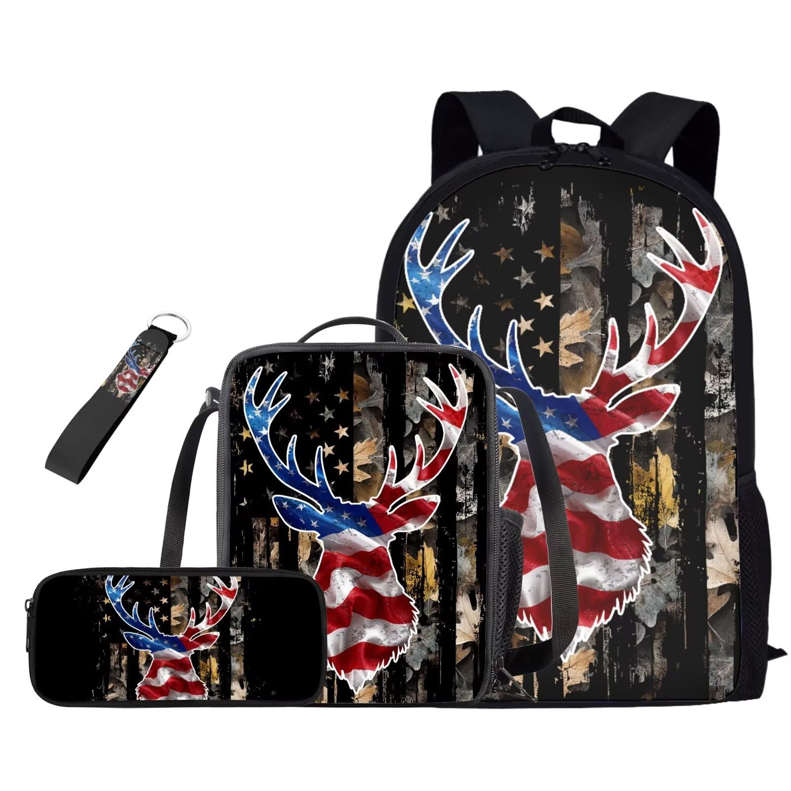 XXQGOMG American Flag Backpack for School Boys Kids Bookbags with Lunch Box and Pencil Case Lightweight Elementary School Bags for Boys Casual Daypack