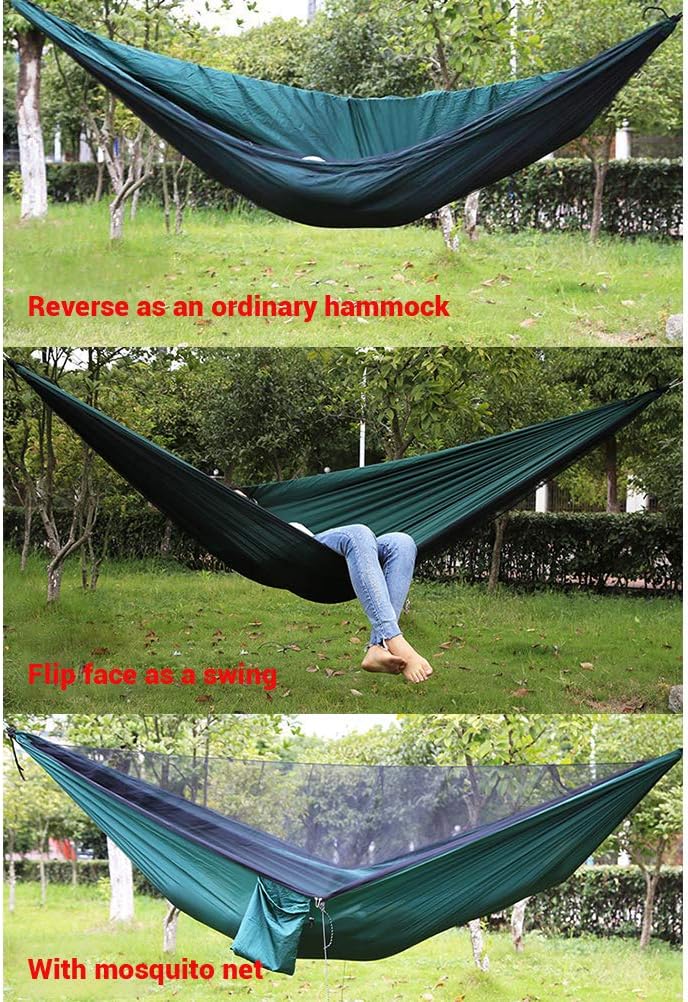 EVGATSAUTO Network Hammock, Ultra Light Camping Hammock with High Load Capacity and Automatic Net, 2 Person Hammock (Dark Green)