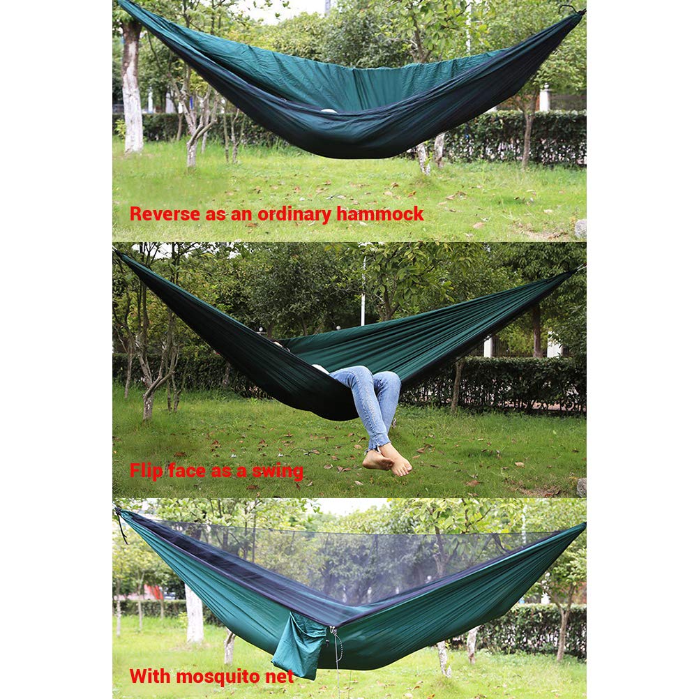 Greensen Moustiquaire Hamac, Hamac de Camping Ultra-Léger avec Grande Capacité de Charge et Moustiquaire Automatique, 2 Personnes (armée Verte)