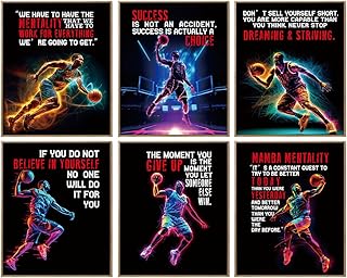 Motivational Quote Basketball Poster Decor For Boys Men Room Bedroom Inspirational Sports Poster Gift For Basketball Fans, Teens Wall Art Print Set Of 6, 8x10 In
