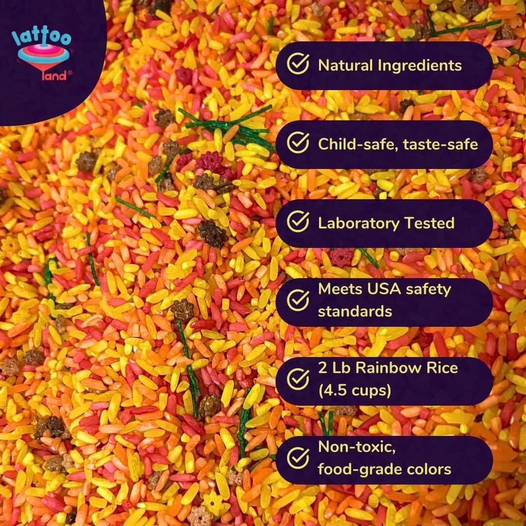 Lattooland Fall Themed Colorful Rice | Fall Sensory Bin Filler for Sensory Table | Seasonal | Autumn Theme Activity | Engaging Rice Mix for Kids | Thanksgiving Present & Toddler Gift | 18 Months +