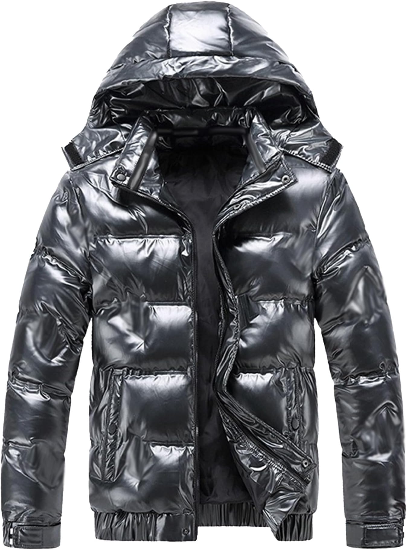 JEsilunmaMY Men's Thermal Shiny Hooded Puffer Jacket Winter Coats Water-Resistant Down Coats Insulated Padded Puffy Coat
