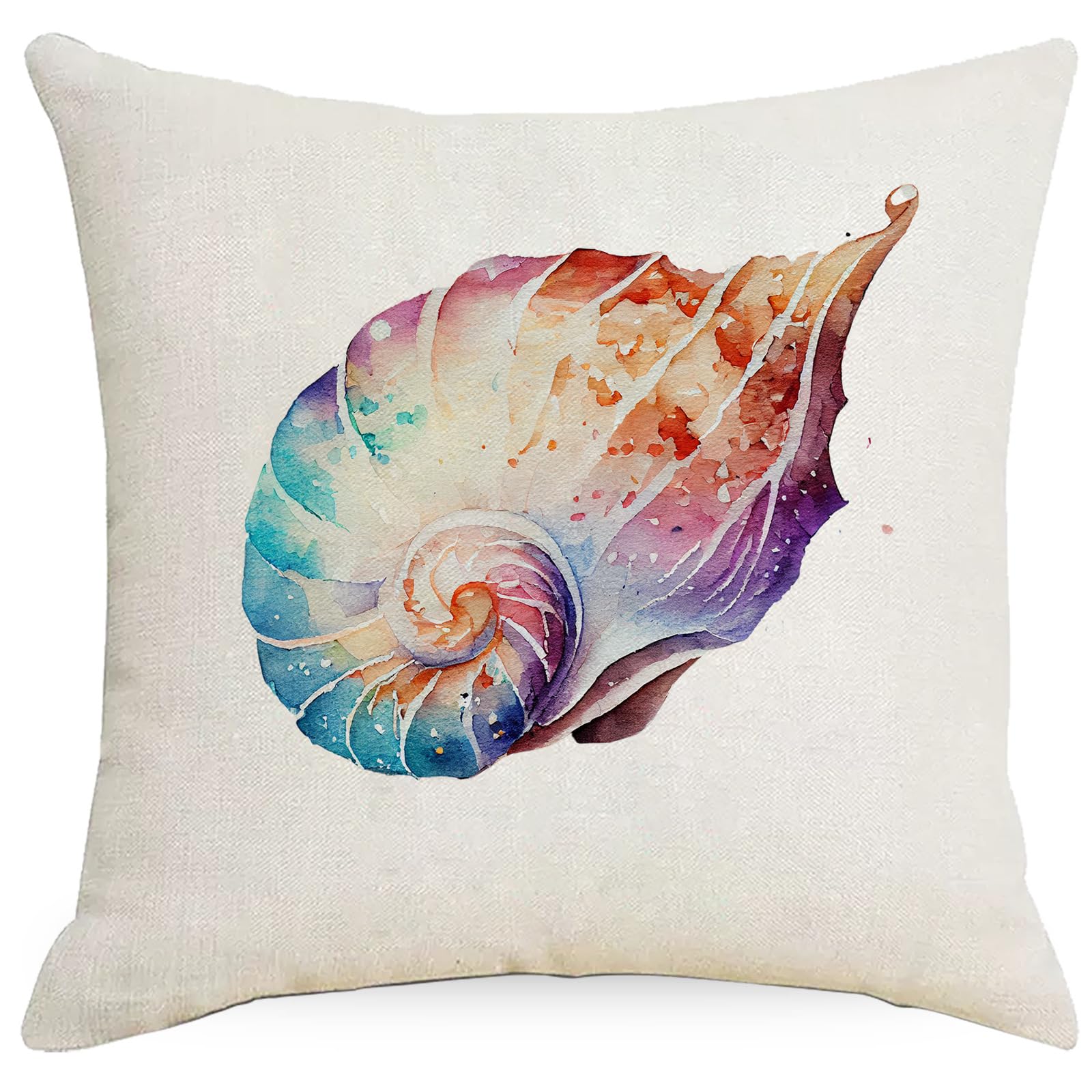 Cushion Covers 40cm x 40cm Orange Purple Shells Decorative Pillows Linen Square Sofa Bed Cushions with Invisible Zipper Throw Pillow for Living Room Outdoor Pillowcases