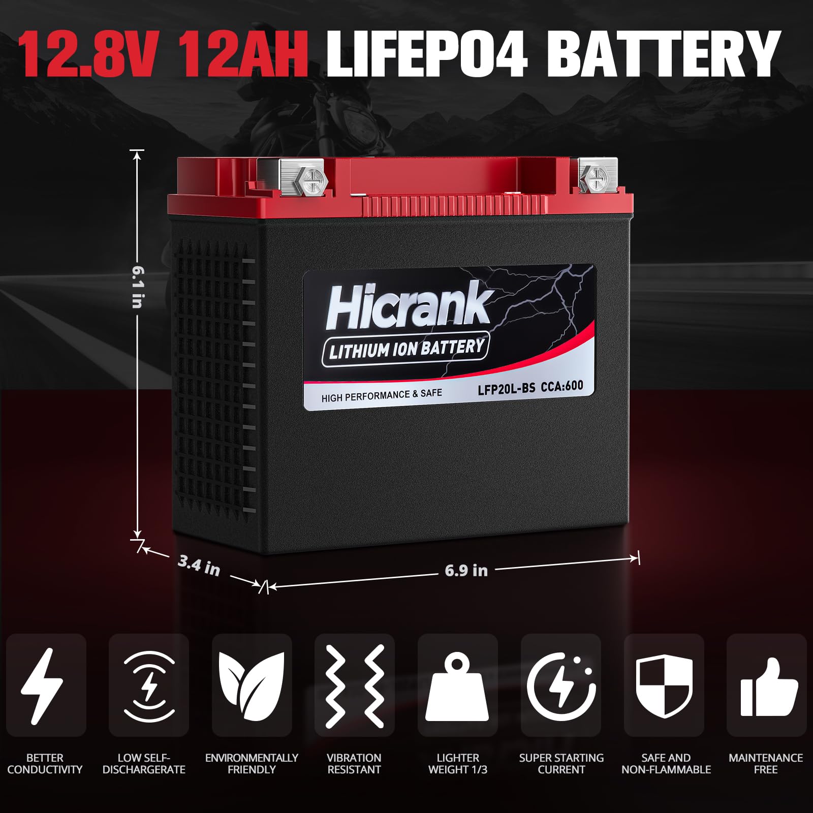 Amazon.com: Hicrank YTX20L-BS/YTX20HL LiFePO4 Lithium Motorcycle