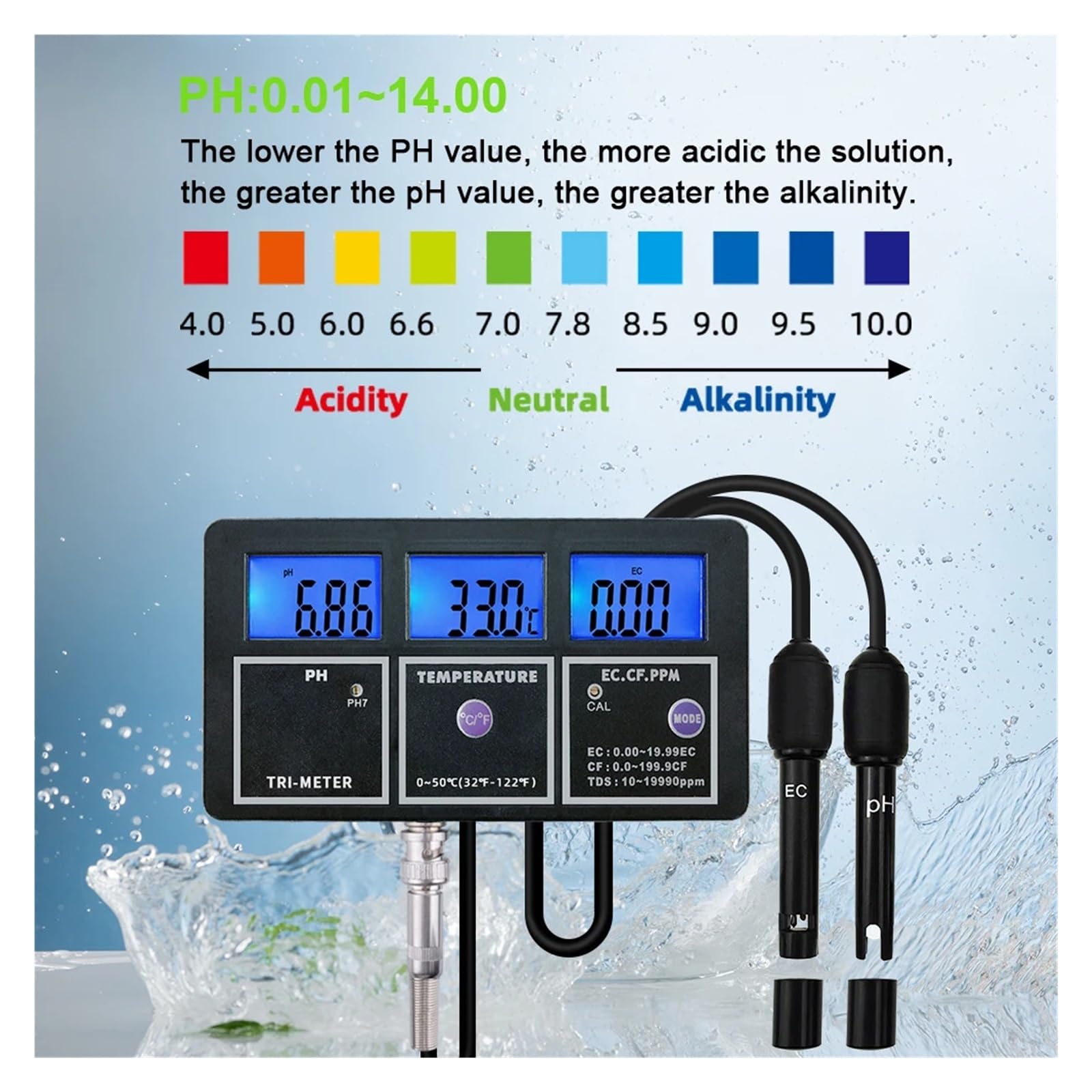 Tester Digitale 5 in 1 PH EC TDS CF Temp di qualità Del'acqua Misuratore Online Professionale for Laboratorio Piscine for Acquari Rilevamento Rapido E Preciso