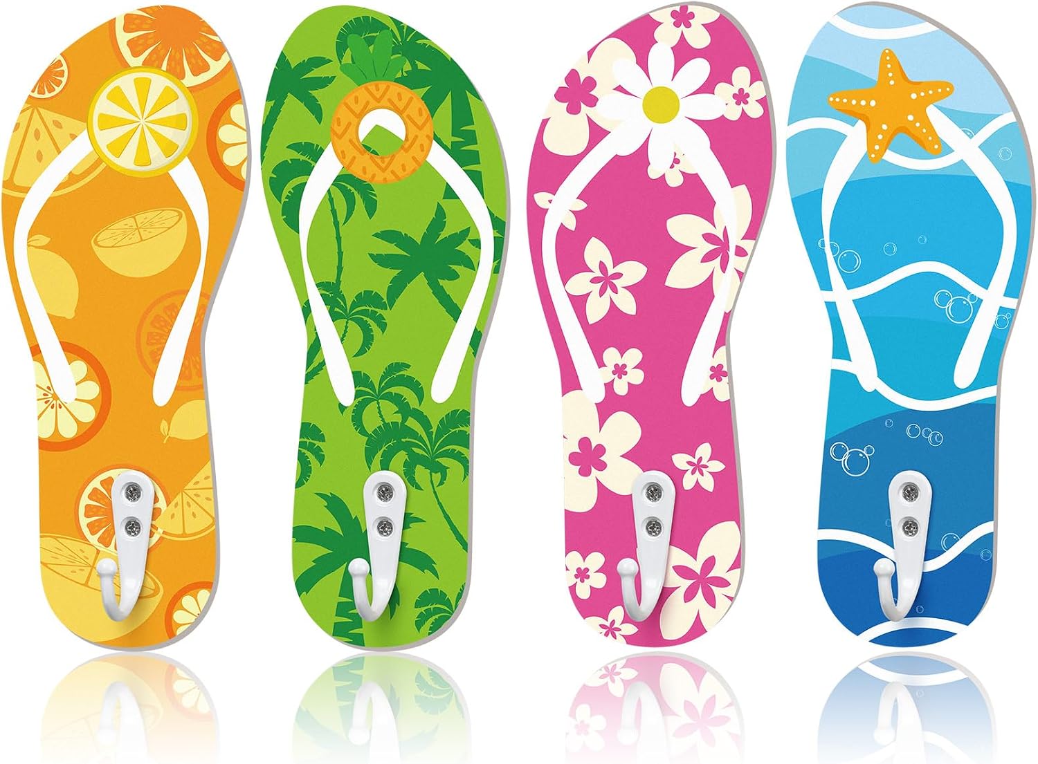 Sintuff 4 Pcs Hawaiian Pool Towel Hooks Flip Flop Wall Hooks Hawaii Decorative Wooden Towel Rack Hangers for Beach Swimming Pool Bathroom Bedroom Decoration Coastal Ornament Home Hanging Key