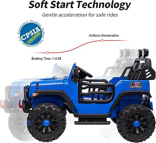 Miniatura 8 de Coche de juguete de 2 plazas para niños, 24V 4WD Ride-on Truck Coche eléctrico para niños con control remoto, motores 4x200W - Azul