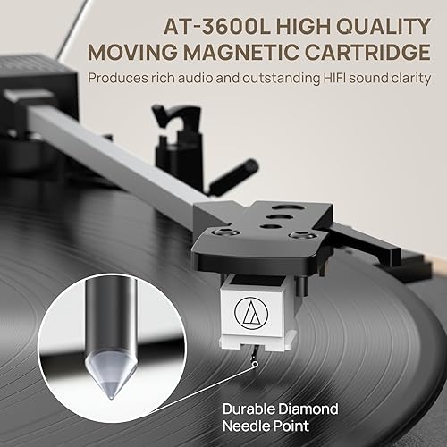 Miniatura 2 de Tocadiscos de vinilo Bluetooth inalámbrico con altavoces integrados y 3 velocidades con correa de 3 velocidades con cartucho magnético, salida RCA,