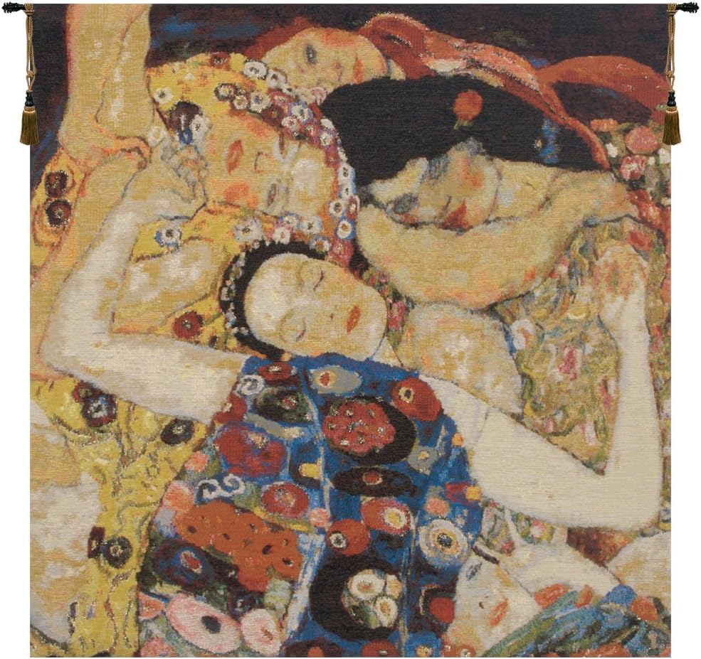 Virgin Klimt Faces Belgian Tapestry Wall Hanging - 26 in. x 26 in. Cotton/Wool/Treveria/Mercurise by Gustav Klimt