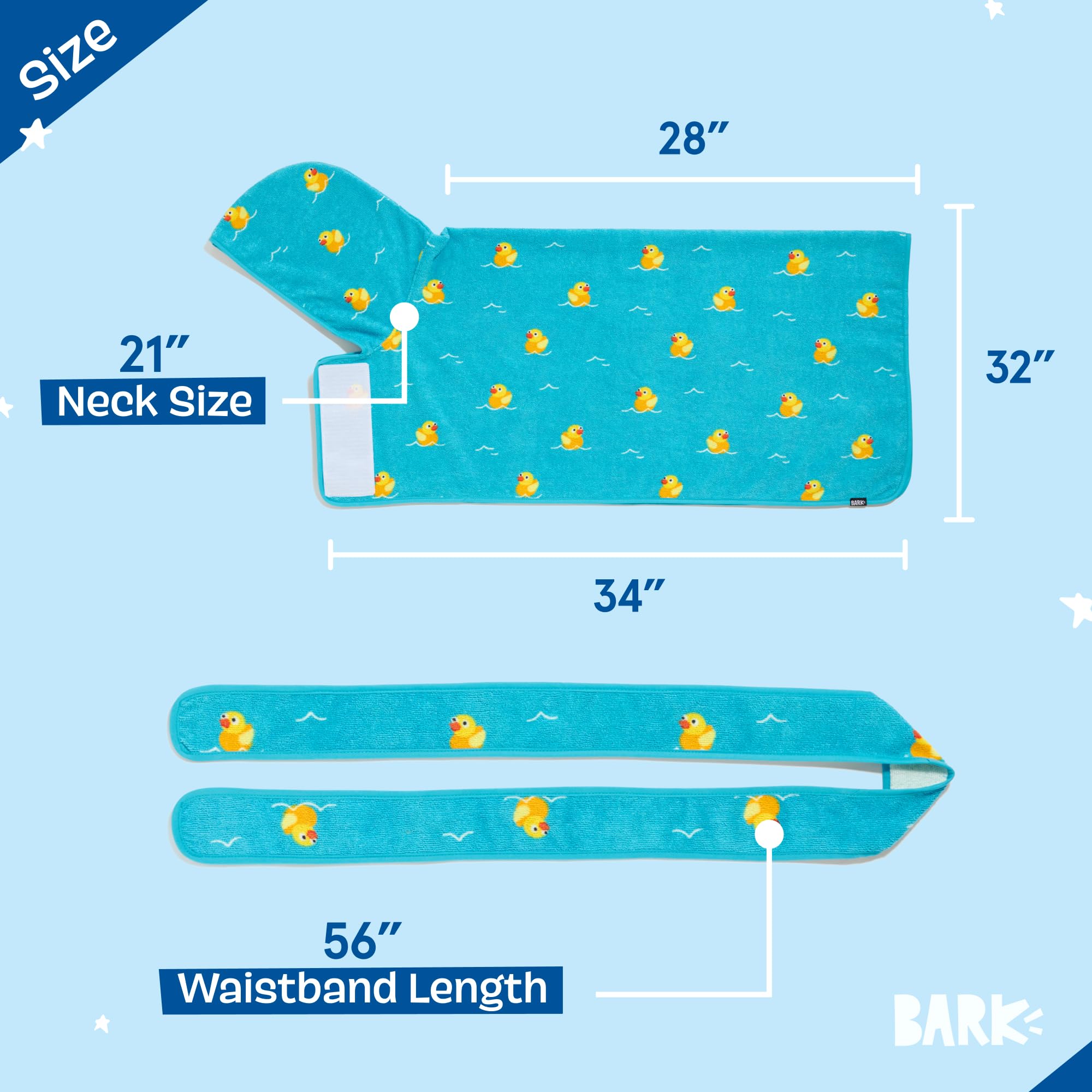 Barkbox Dog Bathrobe Fast Drying with Hook and Loop Closure & Wrap Tie Snuggle, Cute Dogs Clothes, Easy to Clean, Machine Washable, Dog Coats and Tumble Dry Low - Rubber Duck, Large